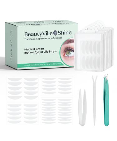 BeautyVille Shine Eyelid Tape - 400 Count of Double Eyelid Lifter Strips for a Dramatic Surgery-Free Instant Eye Lift Suitable for Uneven or Monolids Say Goodbye to Hooded Droopy Lids