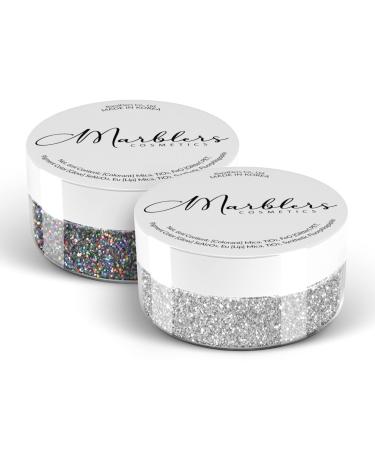 MARBLERS Cosmetic Grade Fine Glitter Duo Holo Galaxy & Silver 0.36oz (10g) | Non-Toxic | Vegan | Cruelty-Free | Eyeshadow Nail Polish Nail Art | Festival Rave & Party Makeup | Body & Face Fine Glitter 10g Duo Holo Gray & Silver