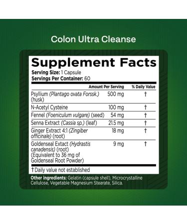 Colon Cleanse - Natural Solution to Colon Health - Natural Laxative - Constipation Relief - Gut Detox - Probiotics - Starts Working in 24 Hours - Supports Natural Bowel Rhythms (1 Bottle 60 Count) - Buy Online on GoSupps.com