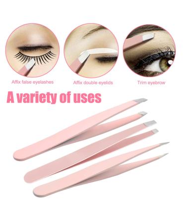 HQDeal 3-Piece Tweezers Set - Professional Stainless Steel Eyebrow Tweezers with Leather Bag | Precision Face & Hair Remover | Pink - Buy Online on GoSupps.com