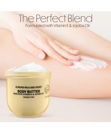 Almond Milk and Honey Body Butter - 6oz Ultra-Hydrating Shea Butter Cream with Jojoba Oil & Vitamin E - Natural Moisturizer for Men and Women - Ideal for Normal to Dry Skin - Buy Online on GoSupps.com