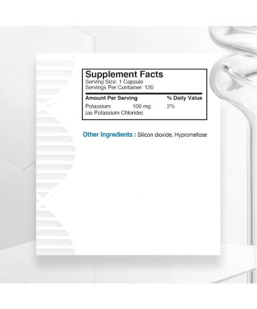 Biogenique Potassium Chloride - 120 Capsules Potassium 100MG - Healthy Muscle Function Heart Health & Electrolyte Balance - Made in Canada Pharmaceutical Grade Non-GMO - Buy Online on GoSupps.com