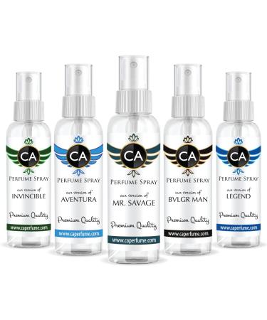 CA Perfume Most Attractive Men Set Impression of (Aventura + Mr.Savage + Bvl. Man + Invincible + Legend) Fragrance Sample Travel Size Parfum Sprayer (2 Fl Oz/60 ml) x 5