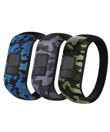 iBREK for Garmin Vivofit jr/jr 2/3 Bands, Silicone Stretchy Replacement Watch Bands for Kids Boys Girls Small Large(No Tracker)-Small,3 Pack:Blue&Green&Gray Camo 3 Pack:Blue&Green&Gray Camo Small