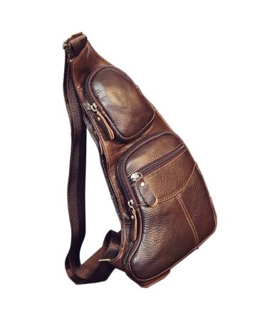 Leather Sling Bag Backpack for Men Women Crossbody Shoulder Chest Day Pack Outdoor Travel Camping Tactical Daypack #01coffee(s)