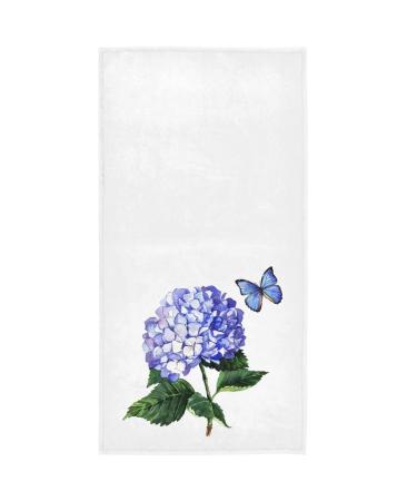 Blue Hydrangea Butterfly Hand Towels 16x30 in Spring Summer Watercolor Floral Purple Flower Bathroom Towel Small Bath Towel Kitchen Dish Guest Towel Decorations for Hand Face Gym Spa Bathroom