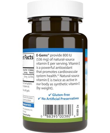 Carlson - E-Gems 800 IU (536 mg) Natural-Source Vitamin E Optimal Wellness 50 Soft Gels 1 Count (Pack of 50) - Buy Online on GoSupps.com
