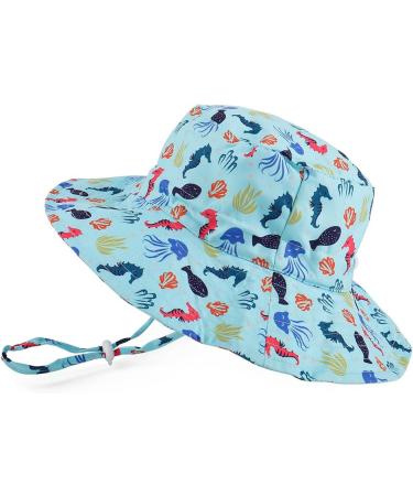 LACOFIA Toddler Baby Sun Hat | Wide Brim Bucket Hat for Kids 3-7 Years | Adjustable for Outdoor Swim, Beach, Pool | Unisex (Light Blue) - Buy Online on GoSupps.com