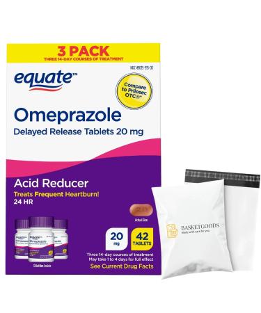 Equate Omeprazole 20mg Delayed Release Capsules 42 Count Effective Acid Reflux & Heartburn Relief - Set by Basket Goods