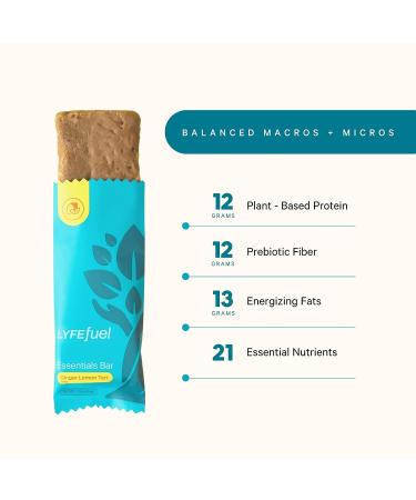 LyfeFuel Vegan Nutrition Bar - High Fiber, Low Sugar, 21 Vitamins & Minerals - Ginger Lemon Tart Flavor - Box of 10 - Buy Online on GoSupps.com