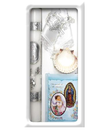 Lito Baptism Candle Set Kit for Christenings with Shell and Favors - Spanish (Blue)