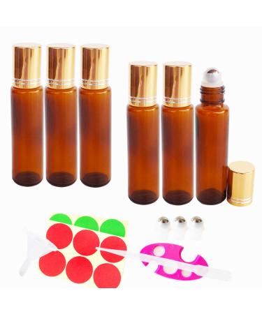Greatforu 6 pieces of glass bottles for essential oils glass roll-on bottles 15ml refillable container brown for aromatherapy perfume with bottle opener pipettes and labels ideal for house and trip 15ml brown