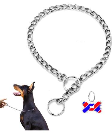 3mm X 55cm Choke Chain Metal Dog Chain Pet Training Choker Non-Slip Collar for Walk The Dog or Puppy Training Walking With Tag Nameplate - Buy Online on GoSupps.com