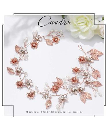 Flower Bride Wedding Hair Vine | Leaf Bridal Hair Accessories | Pearl Headband for Women and Girls - Rose Gold - Buy Online on GoSupps.com