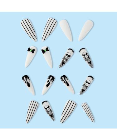 24 Pcs Halloween Press on Nails - White Stiletto Full Cover with Ghost Designs | Luminous Matte False Nails for Women & Girls - Buy Online on GoSupps.com