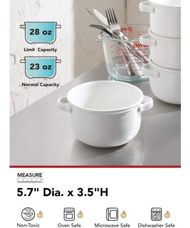 LE TAUCI Soup Bowls With Handles 28 Ounce Set of 4 - White Ceramic Bowls for Soup, Chili, Beef Stew - Buy Online on GoSupps.com