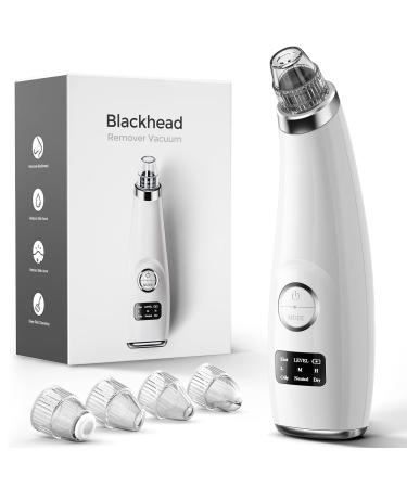 Blackhead Vacuum Remover Acne Remover,Facial Pore Cleanser Electric Acne Comedone, 3 Adjustable Suction Power, USB Rechargeable, LED Screen Blackhead Extractor Tool for Women and Men White