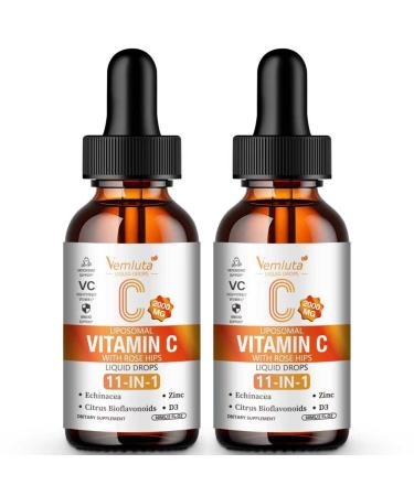 2 Packs Liposomal Vitamin C 2000mg Liquid Drop High Absorption VC Complex Rose HIPS with Echinacea Citrus Bioflavonoids Zinc Vitamin D3 for Immune System & Antioxidant 4 FL Oz 2 Fl Oz (Pack of 2)