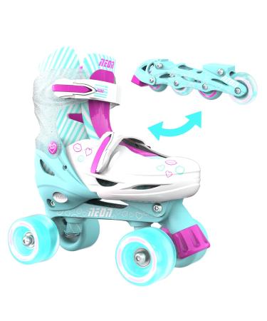 Yvolution Neon Inline Skates for Kids Adjustable Size Skates with Light-Up Wheels, Outdoor Inline Skates for Beginners Girls and Boys Gift Box Teal Pink 3-6