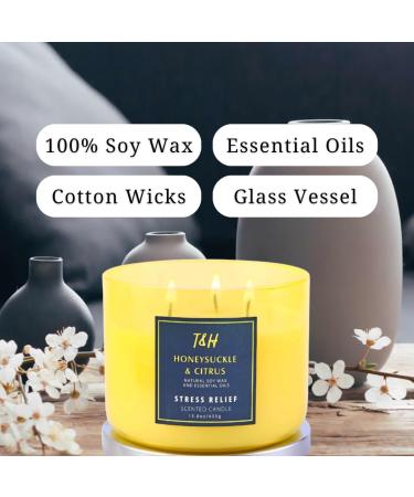 Large 3-Wick Aromatherapy Candles - Honeysuckle Citrus Stress Relief | Natural Soy Candles for Home - Relaxing Grapefruit & Mint Scent - Buy Online on GoSupps.com