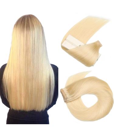 Hotlulana tape extensions real hair bleached blond (#613) Extensions real hair 24 -inch/60cm 50g invisible 100% natural tape in extensions real hair 20PCs Skin weft extensions real hair tape.#613 Blonde Blond 60cm-24 inch (20 pack)