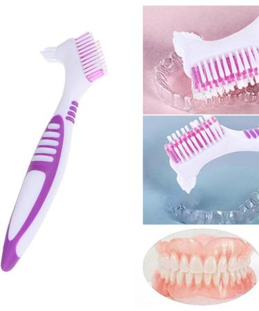 Smalibal Premium Denture Cleaning Brush Set - Double Sided Brush for False Teeth Cleaning - Portable with Multi-Layered Bristles & Ergonomic Rubber Handle in Purple - Buy Online on GoSupps.com