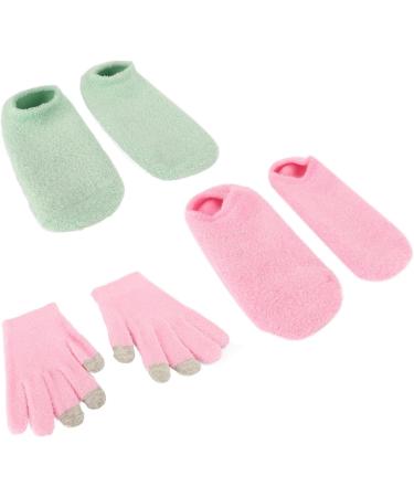 Qukaim Moisturizing Gel Gloves Socks Moisturizing Gel Gloves Socks Set Reusable Hydrating Gel Gloves Sock for Dry Cracked Skin Touch Screen Skin Care Repair Pink Green - Buy Online on GoSupps.com