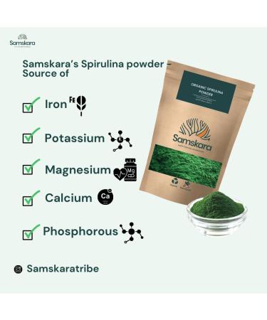  Samskara Samskara Organic Spirulina Powder | 63% Protein + 6% Leucine | Complete Nutrient Profile | Eco-Friendly Algae Rich in Minerals | 250g x 1 Pack - Ideal for Smoothies Tea Yogurt & - Buy Online on GoSupps.com
