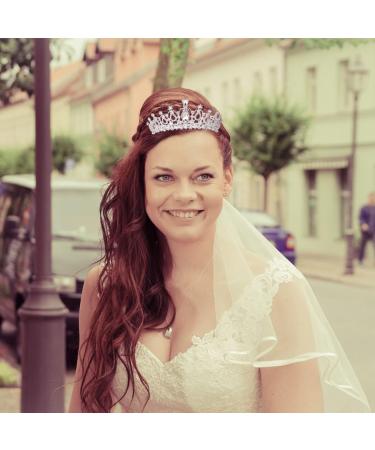 Frcolor Crystal Tiara Crown Rhinestone Wedding Bridal Headband with Veil & Comb - Buy Online on GoSupps.com