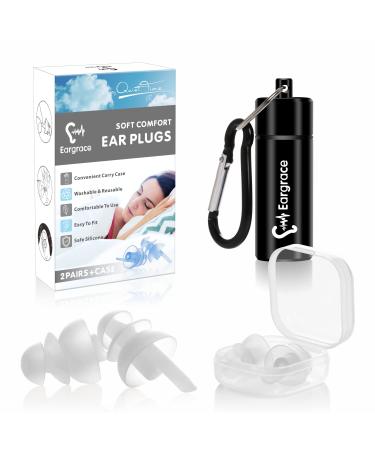 Earplugs for sleeping 2 pairs - SNR 32dB noise reduction earplugs with removable cords reusable soft silicone earplugs for sleeping snoring traveling studying working white