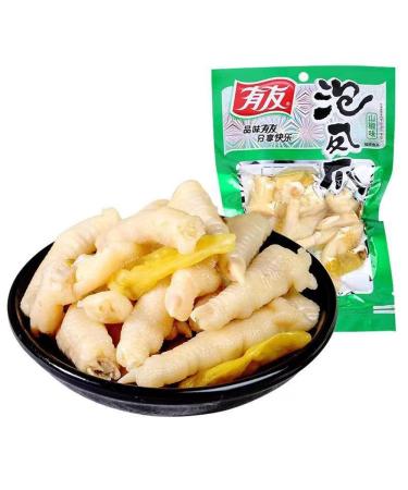 Infinitely Great Home Decor 100g x 5 Bags Chinese Food Youyou Chicken Feet Spicy Flavor with Pickled Peppers Vacuum-Packed