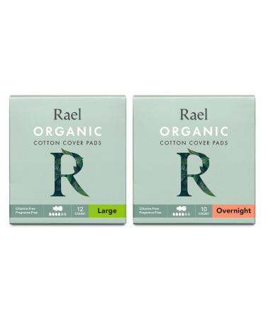 Rael Organic Cotton Cover Pads - Organic Cotton Large Pads 1 Pack and Overnight Pads 1 Pack