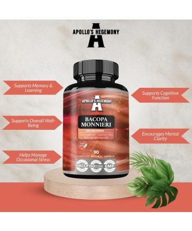 Bacopa Monnieri Extract 500mg High Strength Brahmi Extract (50% Bacosides) 90 Vegan Capsules 3 Months Supply Herbal Supplements for Enhanced Mental Clarity and Focus by Apollo's Hegemony - Buy Online on GoSupps.com