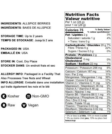 Allspice Berries 2 oz - Non-GMO Verified Jamaican Pepper - Vegan & Kosher - High Fiber & Calcium - for Spicing, Seasoning, Pickling - Grinder Refill - 1 Pack - Buy Online on GoSupps.com