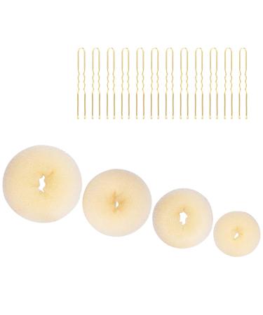 4pcs Hair Donut Hair Bun Shaper Set 4 Sizes Beige Donut Bun Maker With 12 Golden Bobby Pins Hair Donut Bun Ring Easy Bun Maker for Hair Blonde Doughnut Bun Hair Accessories Buns Shaper