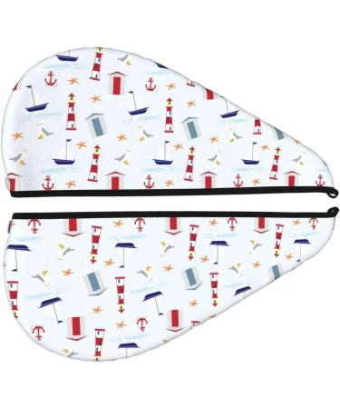 Soft Super Absorbent Nautical Lighthouse Sailboat Hair Towel Wrap for Women - Quick Dry Coral Velvet Microfiber Cap for Long Curly & Thick Hair - Buy Online on GoSupps.com