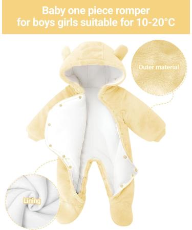 JiAmy Newborn Baby Winter Hooded Romper Fleece Snowsuit Jumpsuit - Cartoon Cat Outfit | 9-12 Months Yellow - Buy Online on GoSupps.com