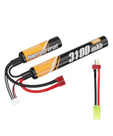 Crazepony Airsoft Battery 11.1v Nunchuck - 3100mAh Mini Rechargeable Tactical Aeg M4 Ak47 Small Lithium Ion Batteries with Deans to Tamiya for Airsoft Rifle