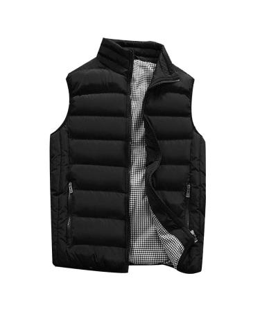 SSDXY Men's Padded Cotton Blend Autumn Winter Warm Vest Coat Tops Jacket Casual Loose Sleeveless Solid Slim Warm Outwear 5X Black Coat