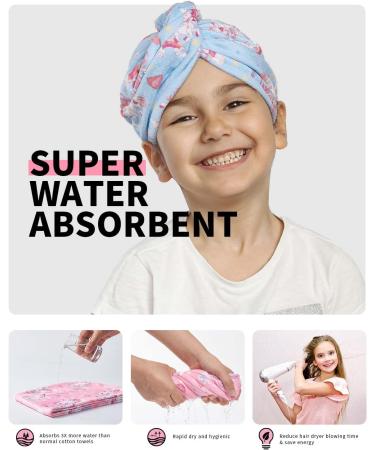 Meetrue Unicorn Microfiber Hair Turban for Girls - 3-Pack Quick Dry Towels (Pink Blue White) - Super Absorbent for Kids Age 3-5 - Buy Online on GoSupps.com