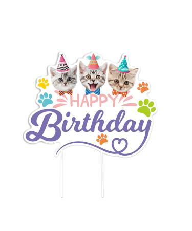 Cat Cake Topper Birthday Topper for Cat Party Decorations Happy Birthday Cake Topper Decoration for Pet Kitten Kitty Birthday Party Decorations 5 inch Colorful Cake Topper