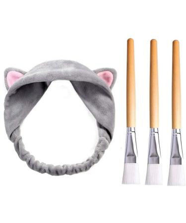 Justime 3 Pieces Facial Mask Brush Cosmetic Beauty Mask Brush + 1 Piece Gray Hair Band for Facial Mask Tool Gray Kit