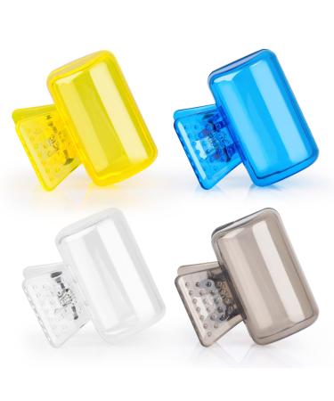 4 Pack Travel Toothbrush Head Covers Toothbrush Protector Cap Brush Pod Case Protective Portable Plastic Clip for Household Travel, Camping, Bathroom, School, Business Blue, Yellow, Grey, Clear