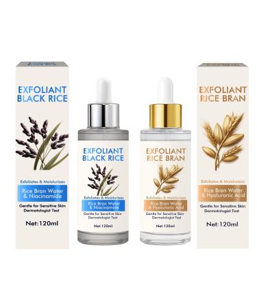 2Pcs Rice Exfoliating Ampoule Set Black and White Rice Peeling Ampoule Gentle Peel + Pore Minimizing & Deep Hydration Pore Exfoliant for All Skin Types 4 Fl Oz (Pack of 2)