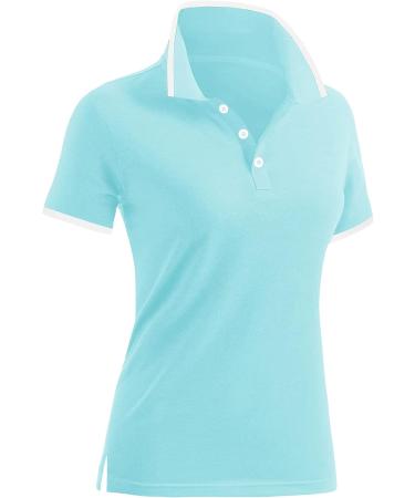 LUYAA Women's Golf Polo Shirt | Short Sleeve Collared V Neck Tunic Top - Light Blue - Buy Online on GoSupps.com