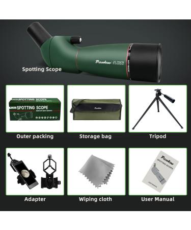 PankooFamily 25-75X70 HD Spotting Scope with Smartphone Mount Kit, Tripod, and BAK4 Angled Eyepiece - Ideal for Bird Watching, Target Shooting, and Wildlife Observation - Buy Online on GoSupps.com