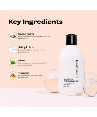 UNDERATED Body Moisturizer with Cocoa Butter Neem & Turmeric | Nourishes Dull & Dry Skin Balances Oil Refreshing Hydration for Smooth & Clear-Looking Skin | 200ml - Buy Online on GoSupps.com
