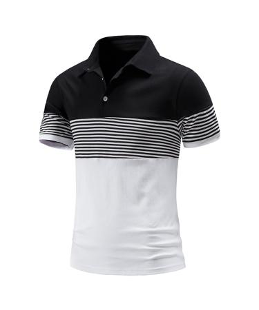 Basic Sport Polo Shirt Men's Casual Slim Fit Short Sleeve Stylish Contrast Color Patchwork Jersey Polo T Shirt Tops Small A01#white