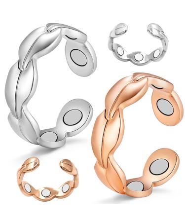 Vicmag 2PCS Copper Rings for Women 7X Ultra Strength Magnetic 99.99% Solid Pure Copper Elegant Adjustable with Gift Box (Rose Gold & Silver) Leaf Rose Gold & Silver