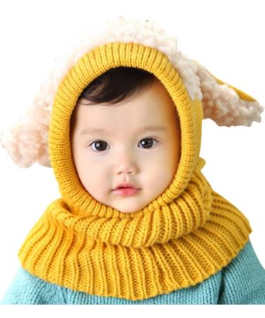 Tuopuda Baby Girls Boys Toddler Winter Hat Scarf Set Cutest Earflap Hood Warm Knit Hat Scarves with Ears Snow Neck Warmer Skull Cap for Kids 6-36 Months One Size yellow